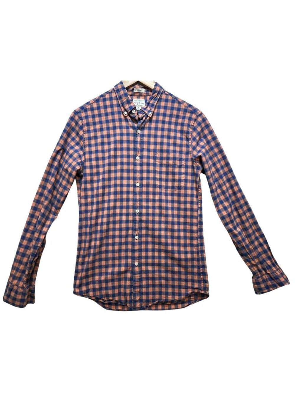 J.Crew Men's Button Down Slim Shirt Long Sleeve Stretch Size S Blue Orange Plaid